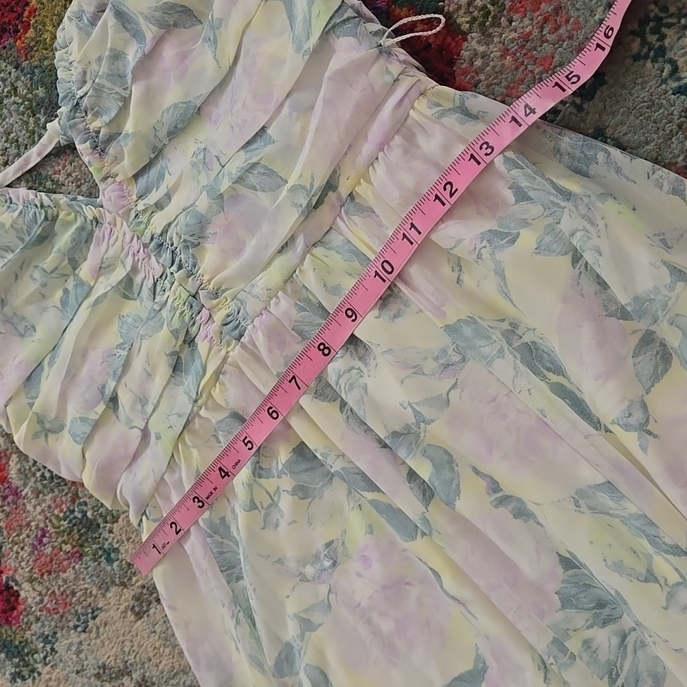 Lulus NWT Efortlessly Abloom Green Multi Floral Ruched Halter Maxi Dress Medium - Picture 14 of 15
